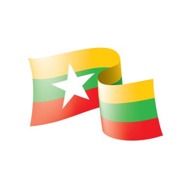 Myanmar bayrağı, beyaz bir arka plan üzerinde vektör çizim