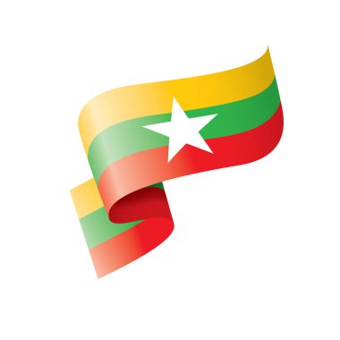 Myanmar bayrağı, beyaz bir arka plan üzerinde vektör çizim