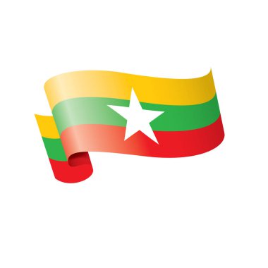 Myanmar bayrağı, beyaz bir arka plan üzerinde vektör çizim
