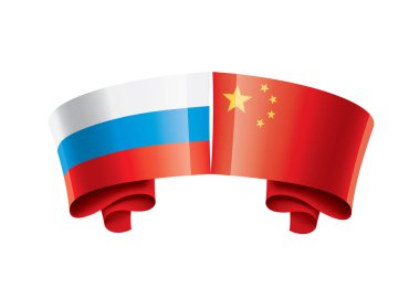 Rusya ve Çin bayrakları. Beyaz arka plan üzerinde vektör çizim