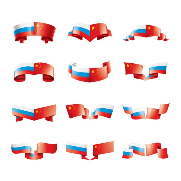 Vlaggen van Rusland en China. Vectorillustratie op witte achtergrond — Stockvector