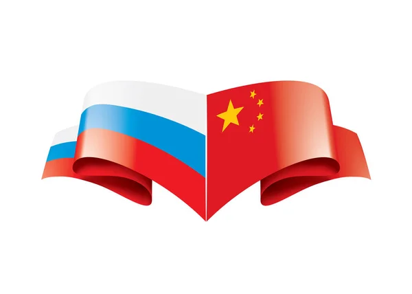 Russland und China Flaggen. Vektor-Illustration auf weißem Hintergrund — Stockvektor