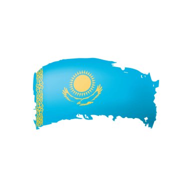 Kazakistan bayrağı, beyaz arkaplanda vektör illüstrasyonu