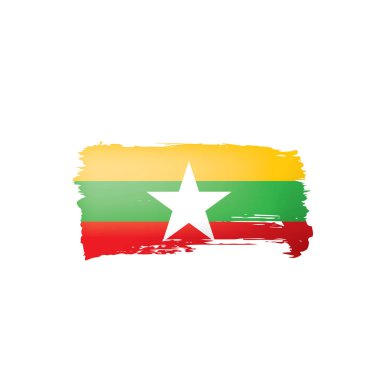 Myanmar bayrağı, beyaz bir arka plan üzerinde vektör çizim.