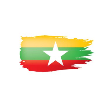 Myanmar bayrağı, beyaz bir arka plan üzerinde vektör çizim.