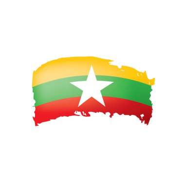 Myanmar bayrağı, beyaz bir arka plan üzerinde vektör çizim.