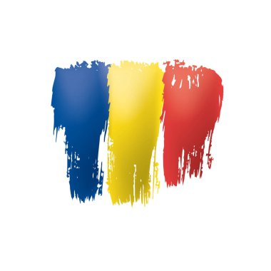 Beyaz arka planda Romanya bayrağı ve vektör illüstrasyonu.
