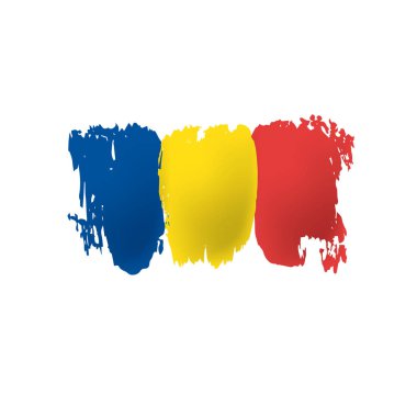 Beyaz arka planda Romanya bayrağı ve vektör illüstrasyonu.
