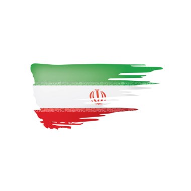 İran bayrağı, beyaz arka planda vektör illüstrasyonu.