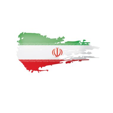 İran bayrağı, beyaz arka planda vektör illüstrasyonu.