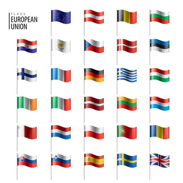 Banderas de la Unión Europea. Ilustración vectorial. — Vector de stock