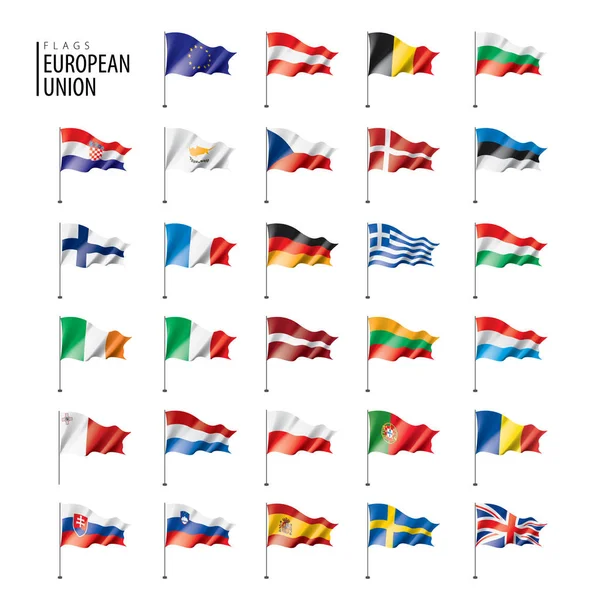 Banderas de la Unión Europea. Ilustración vectorial. — Vector de stock