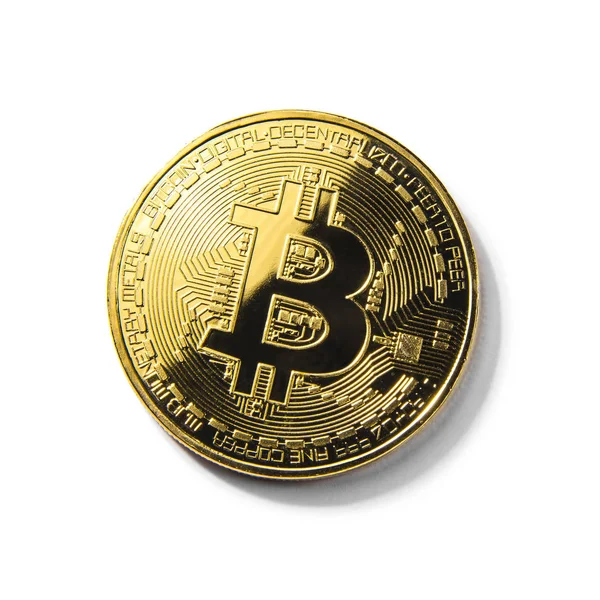 Gyllene Bitcoin mynt på vit bakgrund. Kryptovaluta. — Stockfoto