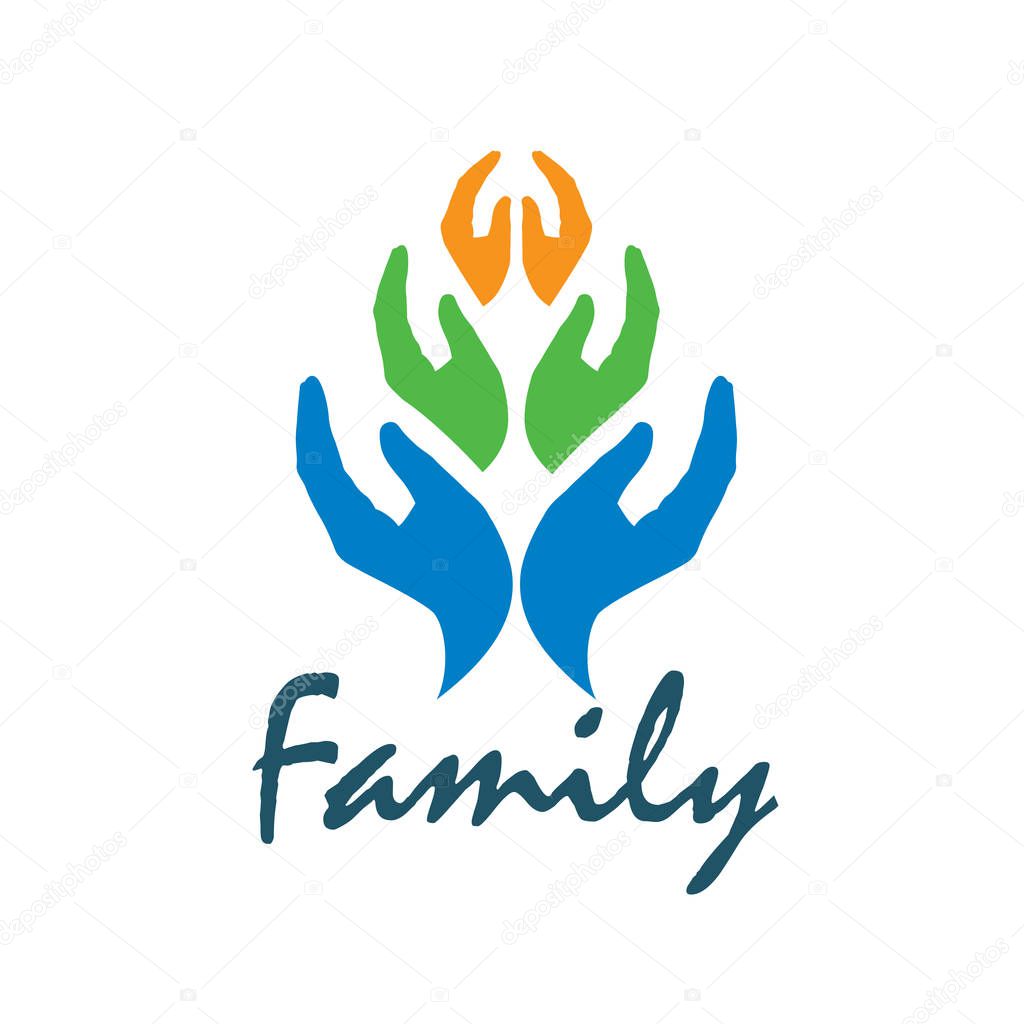 Family icon in the form of hands. Vector illustration.