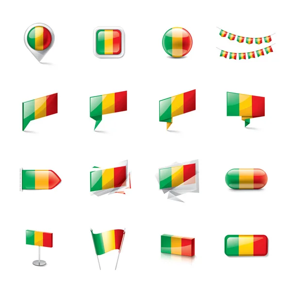 Drapeau Mali, illustration vectorielle sur fond blanc . — Image vectorielle