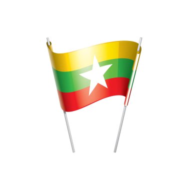 Myanmar bayrağı, beyaz bir arka plan üzerinde vektör çizim