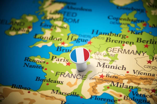 Η Γαλλία σημαδεύτηκε με σημαία στο χάρτη — Φωτογραφία Αρχείου