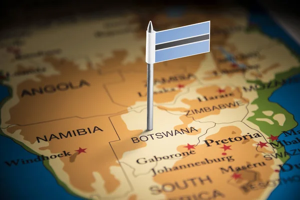 Botswana, které jsou označeny příznakem na mapě — Stock fotografie