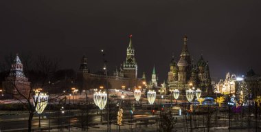 Moskova, Rusya Kremlin görünümünü. 14 Ocak 2019 akşam