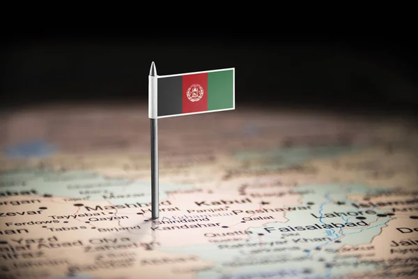 Afganistán marcado con una bandera en el mapa — Foto de Stock