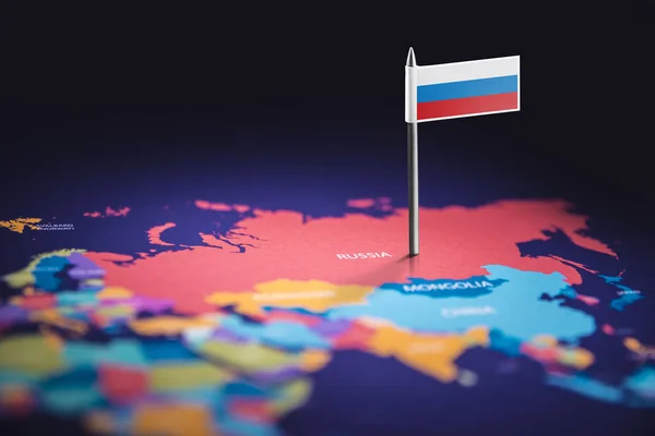 Rusland gemarkeerd met een vlag op de kaart — Stockfoto