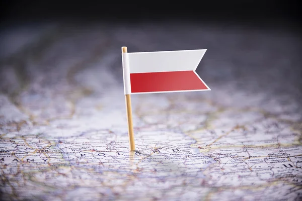 Lengyelország jelölt a zászló a térképen — Stock Fotó