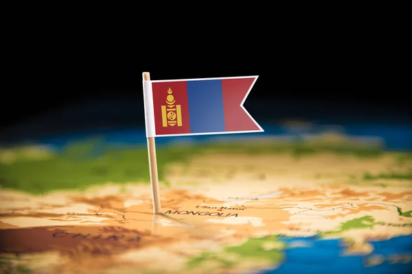 Монголія, відмічені прапор на карті — стокове фото