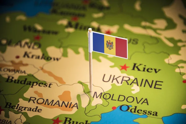 Moldova marked with a flag on the map — Stock Photo, Image