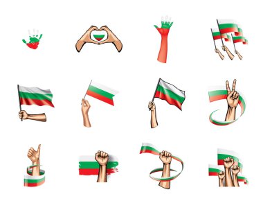 Bulgaristan bayrağı ve el Beyaz arka plan üzerinde. Vektör çizim