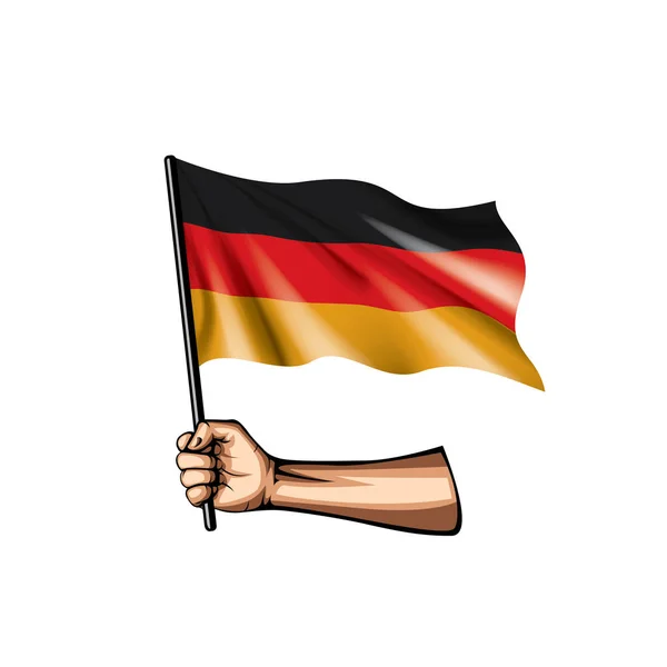 Tyskland flagga och hand på vit bakgrund. Vektorillustration — Stock vektor