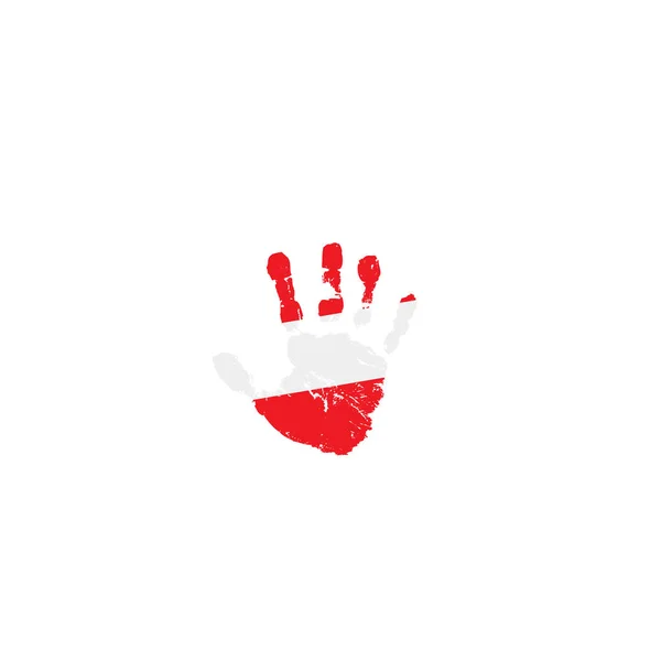 Bandera de Austria y mano sobre fondo blanco. Ilustración vectorial — Vector de stock