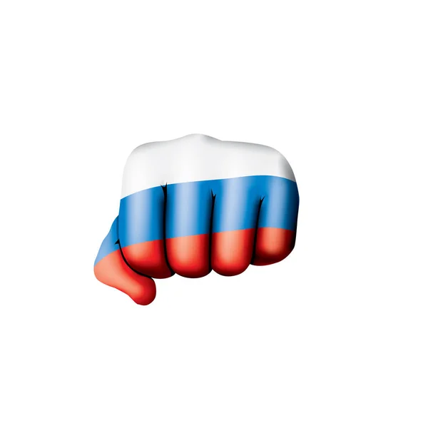 Bandera de Rusia y mano sobre fondo blanco. Ilustración vectorial — Vector de stock