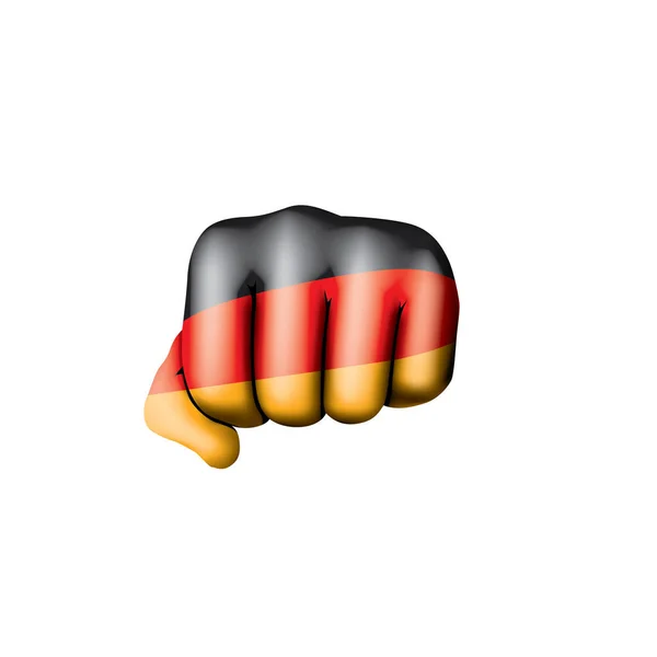 Bandeira da Alemanha e mão sobre fundo branco. Ilustração vetorial —  Vetores de Stock