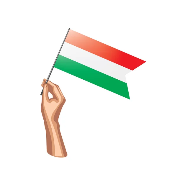 ハンガリーの国旗と白い背景の手 ベクトル図 — ストックベクタ