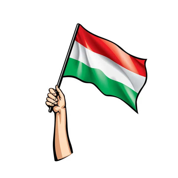 Vlag van Hongarije en hand op witte achtergrond. Vectorillustratie — Stockvector