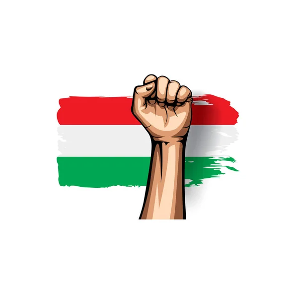 Flaga Węgier i ręka na białym tle. Ilustracja wektorowa — Wektor stockowy