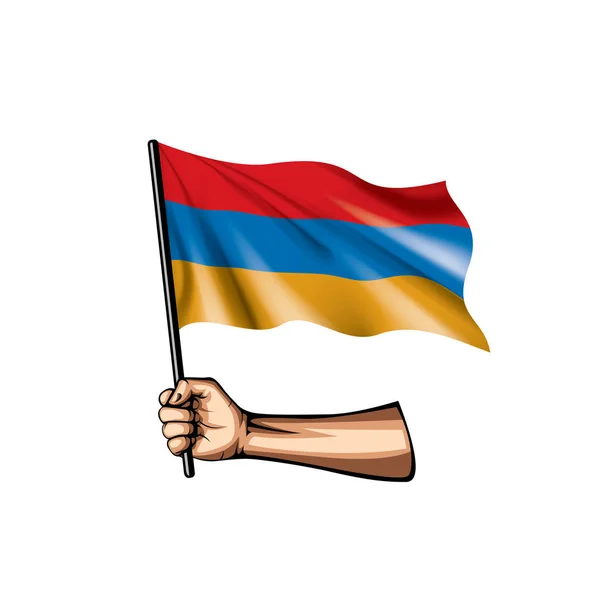 Arménia bandeira e mão sobre fundo branco. Ilustração vetorial —  Vetores de Stock