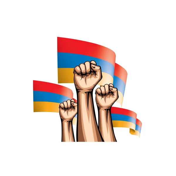 Arménia bandeira e mão sobre fundo branco. Ilustração vetorial — Vetor de Stock