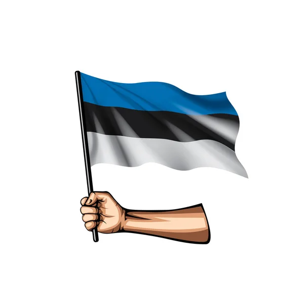 Эстонский флаг и рука на белом фоне. Векторная иллюстрация — стоковый вектор