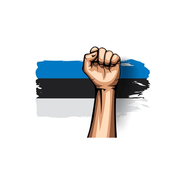 Эстонский флаг и рука на белом фоне. Векторная иллюстрация — стоковый вектор