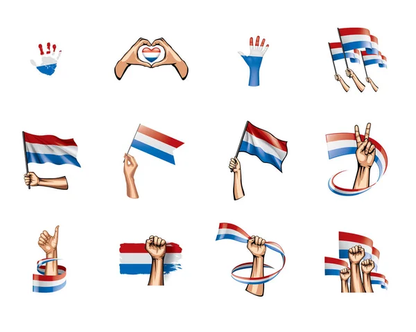 Hollanda bayrağı ve el Beyaz arka plan üzerinde. Vektör çizim — Stok Vektör