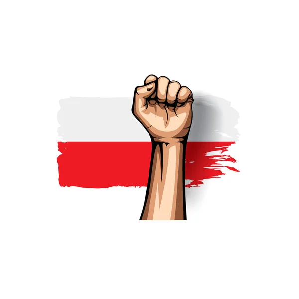 Drapeau de la Pologne et main sur fond blanc. Illustration vectorielle — Image vectorielle
