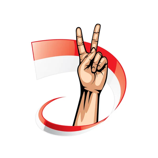 Indonésia bandeira e mão sobre fundo branco. Ilustração vetorial — Vetor de Stock