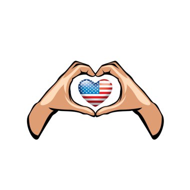 ABD bayrağı ve el Beyaz arka plan üzerinde. Vektör çizim