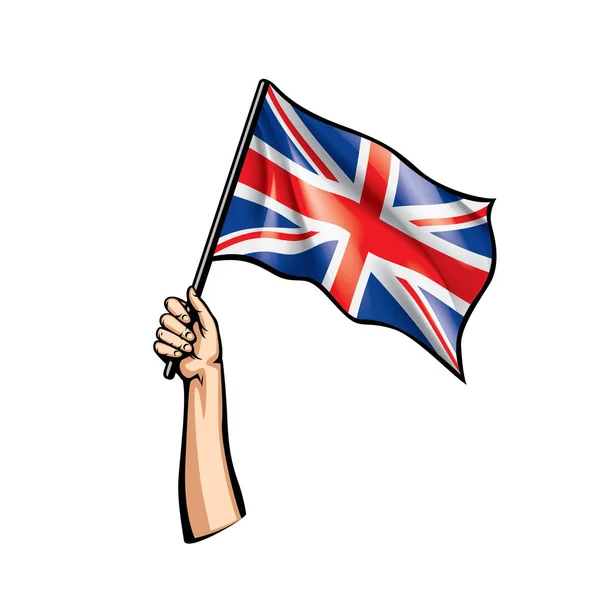 Vlag van het Verenigd Koninkrijk en hand op witte achtergrond. Vectorillustratie — Stockvector