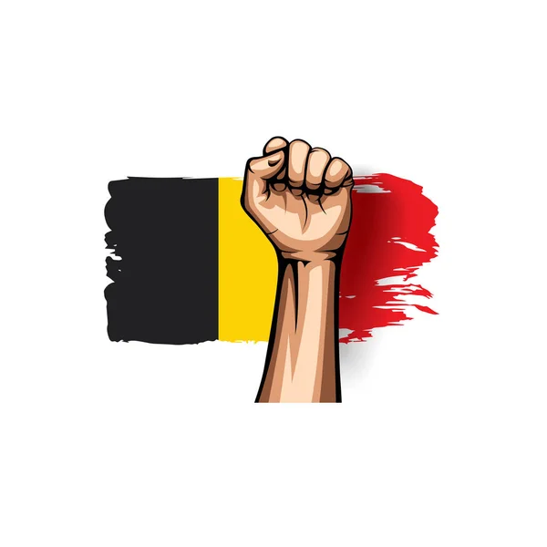 Flaga Belgii i ręka na białym tle. Ilustracja wektorowa — Wektor stockowy