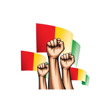 Gine bayrağı ve el Beyaz arka plan üzerinde. Vektör çizim