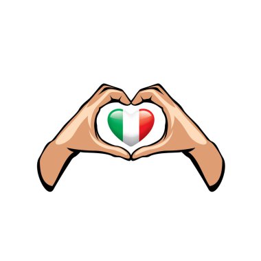 İtalya bayrağı ve el Beyaz arka plan üzerinde. Vektör çizim