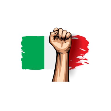 İtalya bayrağı ve el Beyaz arka plan üzerinde. Vektör çizim