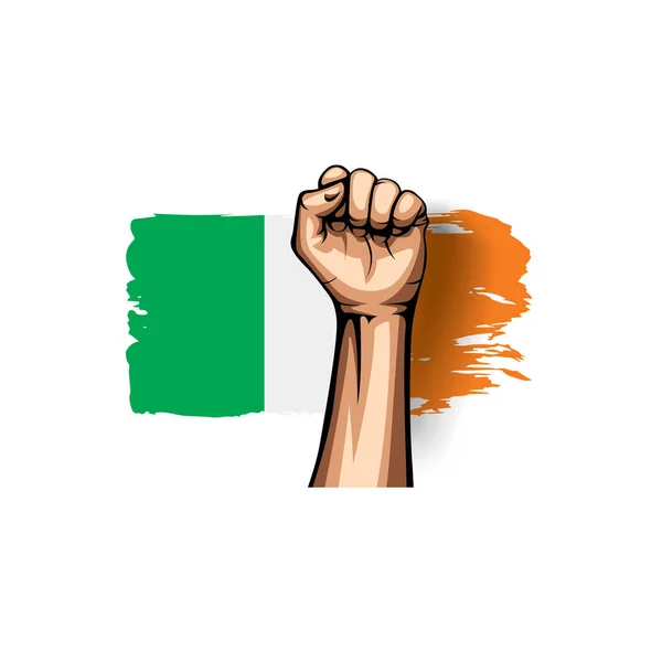 Ireland flag and hand on white background. Vector illustration — Stock Vector